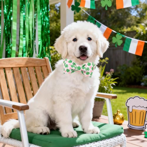 DOGWONG St. Patrick's Day Shamrock Dog Collar with Bow,Pink Green Four Leaf Clover Pattern Dog Collar, Adjustable Durable Soft Collars Irish Gift for Male Female Dogs,S - color: C-Pink shamrock bow, size: S