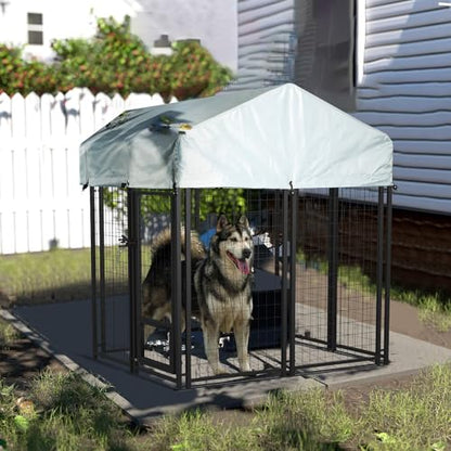 LEMBERI 4x4x4 Outside Dog Kennel with Roof for Large Dogs,Heavy Duty Welded Wire Steel Dog Playpen Fence with Secure Lock, Pet Pen with UV-Resistant Waterproof Cover (45.4''L x 50.4''W x 56.6''H) - size: 45.4"L x 50.4"W x 56.6"H