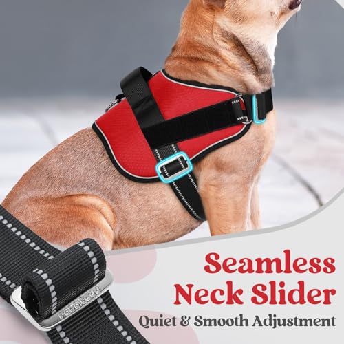 rabbitgoo Dog Harness Medium Sized, Easy On Pet Vest with One Buckle, No Pull Adjustable Service Harness with D-Ring & Handle, Reflective for Safety Walking, Training, Red, M - color: Red, size: Medium