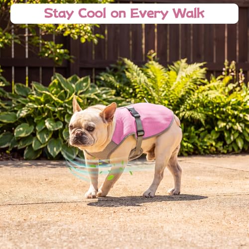 FUAMEY Dog Cooling Shirt Hot Weather, Breathable Cooling Vest for Doggies Walking, Reflective Trim Summer Jacket with Leash Hole and Adjustable Fit, Pink, XL - color: Pink, size: X-Large
