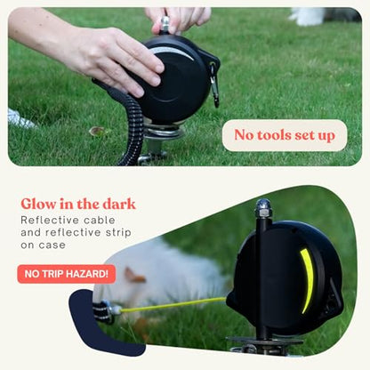 Heavy-Duty Retractable Dog Tie Out Cable: The Ultimate Dog Line for Outside – Super Strong Tie Out Retractable Cable for Dogs. - style: Outside Ground Mount