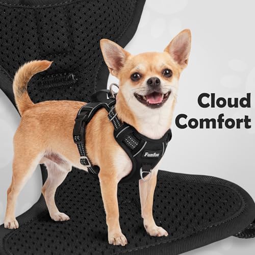 Funfox Dog Harness Small Sized Dog, Vertical Handle Easy Control, No Pull Pet Vest Adjustable with 2 Leash Clips, Soft Material, Reflective Safe Night Walking for Small Medium Large Breed, Black, S - color: Black, size: Small