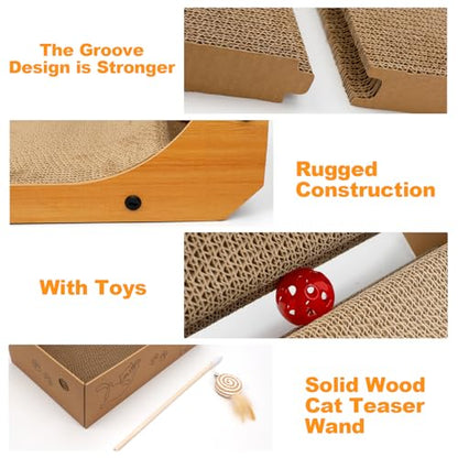 Goosheep L-Shaped Cat Scratcher 2-in1 Scratching Board for Indoor Cats Protecting Furniture Cardboard Box Scratch Pad with Ball Toy Cats Scratching Posts with Cat Teaser - color: 1pk 25.2in L-Shape Cat Scratcher with Box