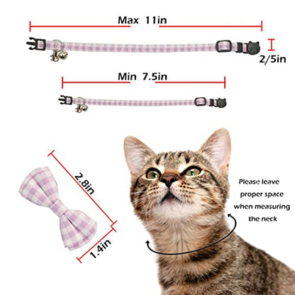 Bowtie Cat Collars Breakaway with Bell, Adjustable Cute Kitty Collars Safety Buckle Kitten Collar for Cat Puppy 7.5-11in (Purple Plaid) - color: Purple Plaid