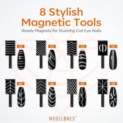 modelones Cat Eye Magnet, 15PCS Cateye Gel Polish Nail Magnet Nail Tools with Black Bead-Attracting Nail Magnet Pen & Heart-Shaped Magnet for Nail Perfect for Home DIY, Nail Art Design - color: A Cat Eye Magnet