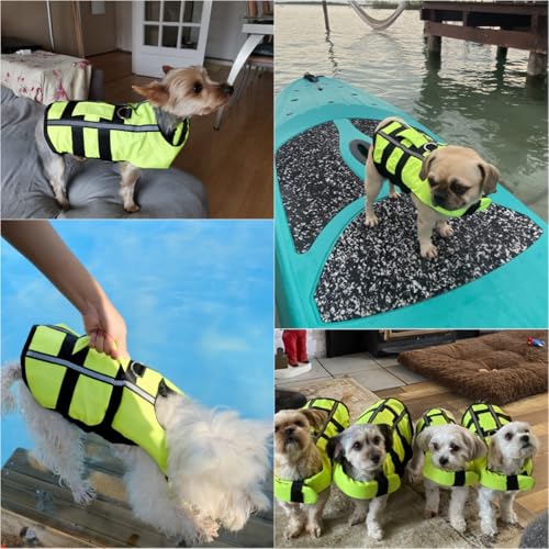 Neon Green Dog Life Jacket for Small Breed with Rescue Handle, High Visibility & Adjustable Pet Life Vest, Safety Buoyancy Vest for Swimming, Boating, Kayaking & Water Sports, S - size: Small