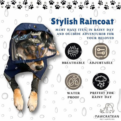 Dog Raincoat, Water Resistant, Adjustable, Cool Design (Dark Blue, Large) - color: Dark Blue, size: Large