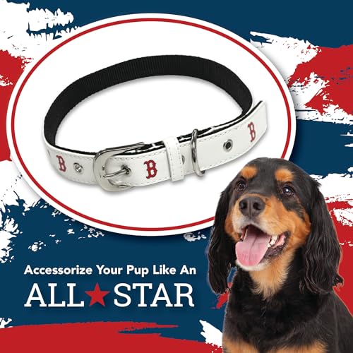 MLB Dog Collar Boston RED SOX New Signature PRO PVC-Leather Premium Pet Collars Extra Tough & Durable! Super Stylish! Size: Large Adjustable 20-29" Length x 1" Width - color: Boston Red Sox, size: Large