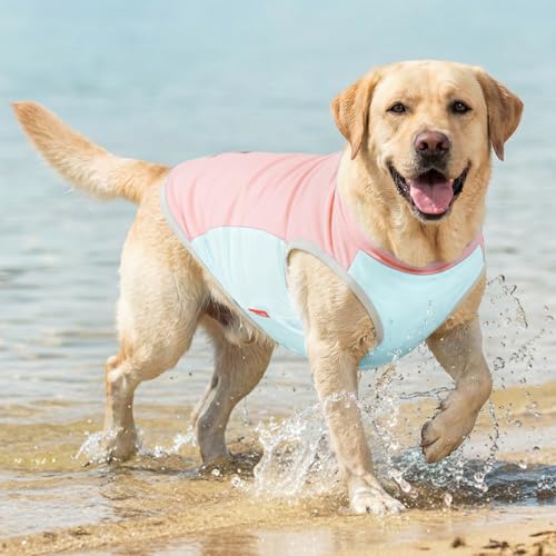 KYEESE Dog Cooling Vest, Breathable Dog T Shirt for Large Dogs Girl, Soft Sun Protection Reflective Tank Top with Cooling Insert Pad, Lightweight Sleeveless Summer Dogs Clothes, Pink, 3XL - color: Pink, size: XXX-Large (55-75lbs)