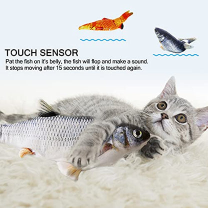 Cat Toys Interactive Flopping Fish with Catnip, 2Pack Interactive Cat Toys for Indoor Cats, 11" Electric Moving Kitten Kicker Toy, Automatic Floppy Fish Bored Kitty Enrichment Products - color: Crusion+Redfish