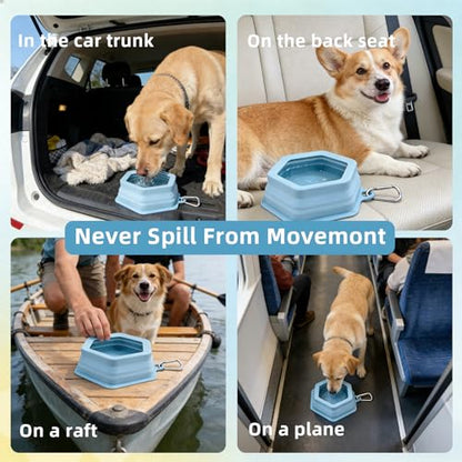 1-Pack Collapsible Pet Water Bowl, Spill Proof No Splash Dog Travel Bowl with Carabiner, Silicone Bowl for Hiking Camping Walking Road Trips, BPA Free Dishwasher Safe, 24oz Morandi Blue - color: Single Pack