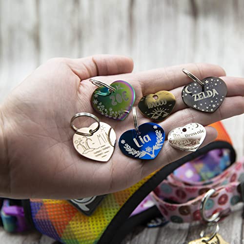 Personalized Dog Tag with 5 Lines of Custom Deep Engraved Durable Stainless Steel Pet ID Name Tag Designer Small Size Heart - size: Small, style: Heart