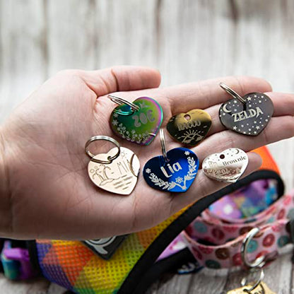 Personalized Dog Tag with 5 Lines of Custom Deep Engraved Durable Stainless Steel Pet ID Name Tag Designer Regular Size Heart - size: Regular, style: Heart