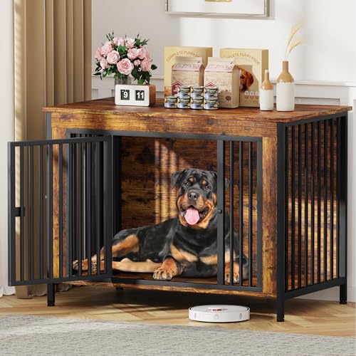 EasyCom Dog Crate Furniture for 1 or 2 Dogs, Heavy Duty Single/Double Dog Crates for Small/Medium/Large Dogs, Dog Kennel Furniture Indoor as TV Stand, Extra Large Size 47.24" L(65-92 Pounds), Brown - color: Brown, size: 47.2"L x 28.4"W x 37.0"H