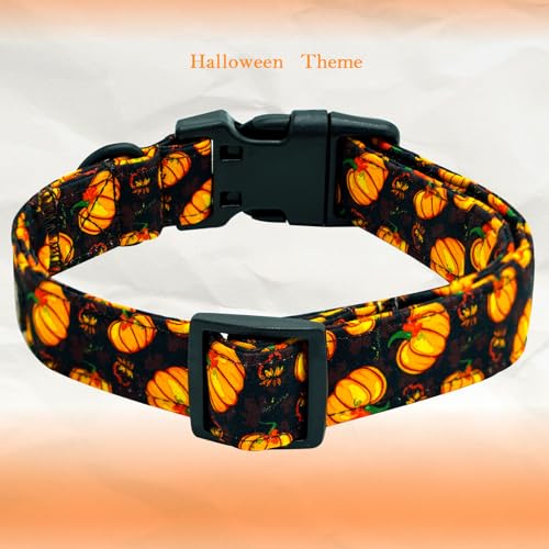 Elegant little tail Halloween Dog Collar, Pumpkin with Maple Leaf Print Fall Pet Collars Cotton Soft Sturdy Puppy Collars Holiday Female Adjustable Collar for X-Small Puppy - color: Fall-Black Pumpkin, size: X-Small (Pack of 1)