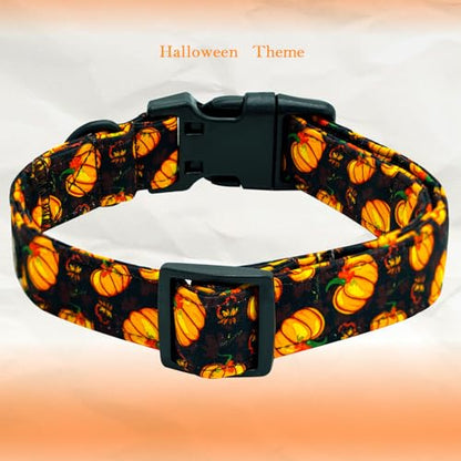 Elegant little tail Halloween Dog Collar, Pumpkin with Maple Leaf Print Fall Pet Collars Cotton Soft Sturdy Puppy Collars Holiday Female Adjustable Collar for X-Small Puppy - color: Fall-Black Pumpkin, size: X-Small (Pack of 1)