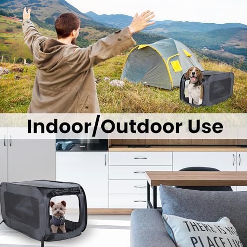 Beatrice Home Fashions Portable, Collapsible, Pop Up Kennel Travel Cat and Dog Crate, 36" L x 22" W x 22" H, Black - color: Black, size: 36.0"L x 22.0"W x 22.0"H