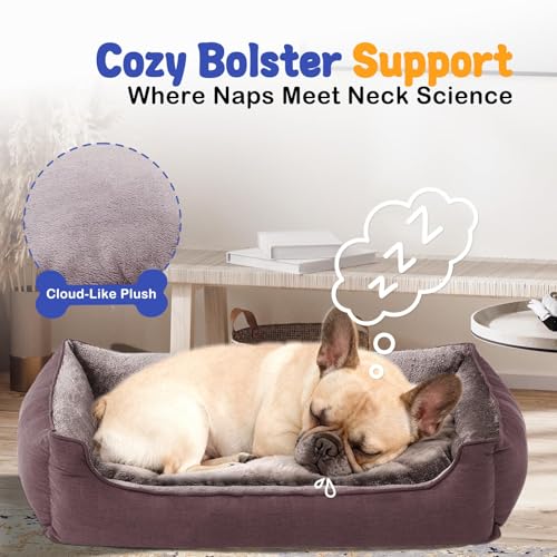 Rectangle Dog Bed for Medium Size Dog with Removable Washable Cover Pet Bed with Bolster Sides Non-Slip Bottom Pet Sofa Waterproof Lining Durable Pet Cuddler, Dark Brown 29x 23x 7.1 in - color: Dark Brown, size: 29"L x 23"W x 7.1"Th
