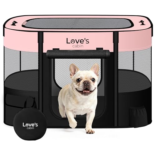 Love's cabin Pet Puppy Dog Playpen, Small Dog Tent Crates Cage Indoor/Outdoor, Portable Exercise Playpen for Cat, Foldable Pop Up Dog Kennel Playpen with Carring Case (S, Pink) - color: Pink, style: Small