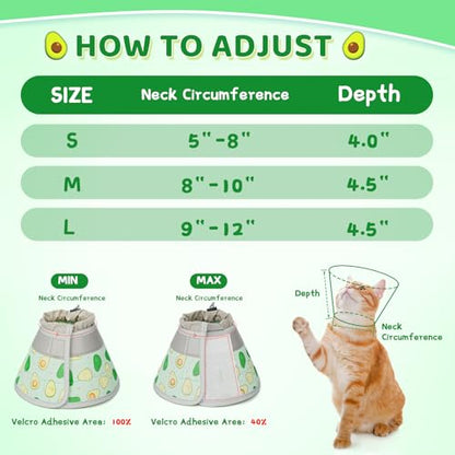 Cat Cone Collar Soft to Stop Licking, Adjustable, Foldable Lightweight Kitten Cones After Surgery Recovery for Cats & Kittens, Cat Cone Alternative, Easy Eating (Avocado Green, M) - color: Avocado Green, size: M
