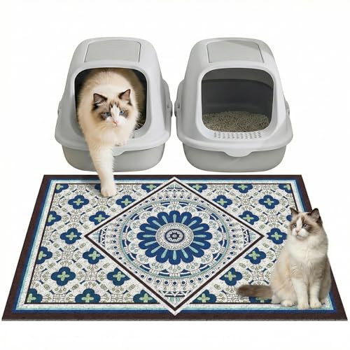 Extra Large Cat Litter Mat 30"x24",Heavy-Duty Litter Rug Catcher with Deep Textured Surface,Non-Slip Kitty Litter Mat Waterproof & Easy Clean, Ideal for Multiple Cats - color: Navy Blue, size: 30“ x 24”
