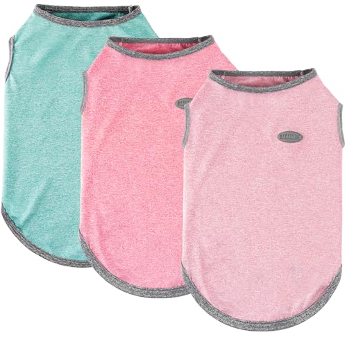 3 Pack Lightweight Sun Protection Dog Shirt Breathable Sleeveless Dog T Shirts Extra Soft Top Tank Dog Clothes for Outdoor Activities (Leather Pink + Light Blue + Light Pink, Small)