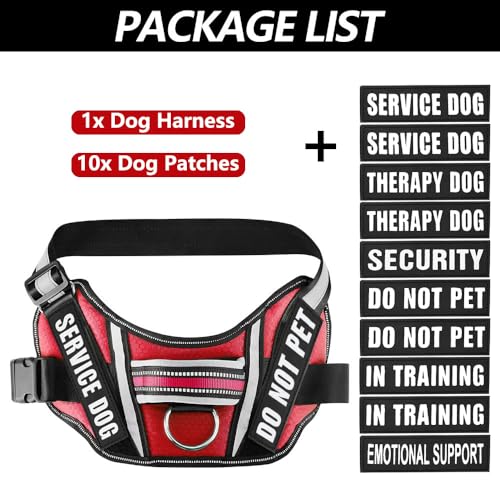 Dog Vest Harness and Patches Set, Animire in Training Service Dog Harness with 10 Dog Patches, Reflective Dog Vest with Handle for Small, Medium, Large, and Extra-Large Dogs - color: Red, size: MEDIUM (Chest: 21-28 Inch)