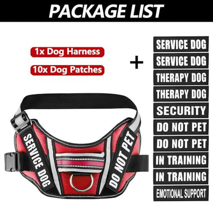 Dog Vest Harness and Patches Set, Animire in Training Service Dog Harness with 10 Dog Patches, Reflective Dog Vest with Handle for Small, Medium, Large, and Extra-Large Dogs - color: Red, size: MEDIUM (Chest: 21-28 Inch)
