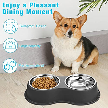 Epetslove Dog Bowls Double Dog Water and Food Bowl Stainless Steel Bowl with Non-Slip Resin Station, Pet Feeder Bowls for Puppy Medium Dogs Cats - color: 1.Black, size: Medium-18oz