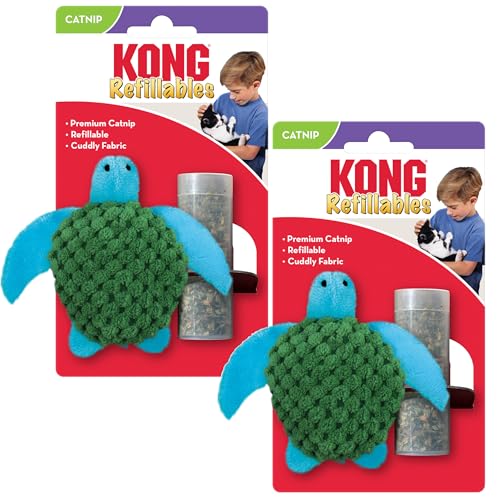 KONG Refillables Catnip Toys, Assorted 2-Pack – Plush Cat Toys with Refillable Catnip Pouch & Premium North American Catnip (Turtle 2 Pack) - color: Turtle 2 Pack