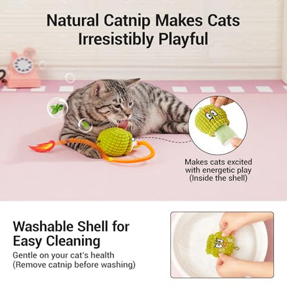 Potaroma Interactive Cat Toy with Motion Sensor, Chirping Sound & Catnip – Funny Grenade Design with Mesh Tail, Rechargeable Smart Rolling Ball for Bored Indoor Kittens & Adult Cats 3 Inches