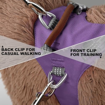 No Pull Dog Harness – Adjustable Reflective Nylon Vest for Small Medium Large Dogs, Escape Proof Training Harness with Leather Control Handle, Lightweight Aluminum Hardware (Purple, XL) - color: Purple, size: XL