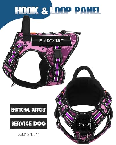 Tactical Dog Harness - No-Pull Service Vest for Large Breeds, with Hook & Loop Patch Panel & MOLLE System M (30-50 lbs, Chest: 25–29") Reflective Purple Camo - color: Reflective Purple Camo, size: M (30-50 lbs, Chest: 25–29")