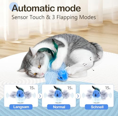 Migipaws Interactive Flapping Bird Cat Toys with Rod, clamp, Elastic String and Catnip, Automatic Chirping Toys for Indoor Cats to Chase, Hanging Feathers for Kitten to Self Play,Rechargeable(Blue) - color: Blue
