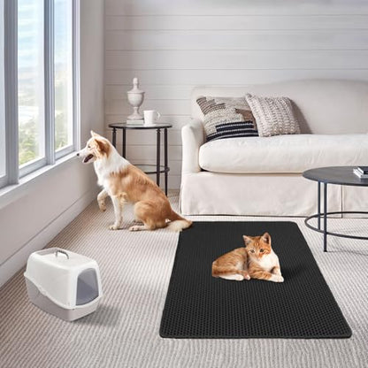 Cat Litter Mat Double Layer Litter Trapping Mat Kitty Litter Box Mat 23.4x14.7 inch Water Proof Cat Litter Catching Mat - color: Black, size: 23.4 X 14.7 Inches