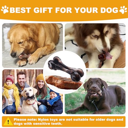 Dog Chew Toys for Aggressive Chewers, 2Pack Indestructible Dogs Bone Toy for Large Small Medium Breeds, Durable Tough Nylon Dog Toys To Keep Them Busy, Puppy Teething Dogs Toy Bone, Beef&Bacon Flavor - color: Real Bacon&Beef