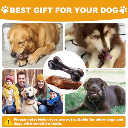 Dog Chew Toys for Aggressive Chewers, 2Pack Indestructible Dogs Bone Toy for Large Small Medium Breeds, Durable Tough Nylon Dog Toys To Keep Them Busy, Puppy Teething Dogs Toy Bone, Beef&Bacon Flavor - color: Real Bacon&Beef