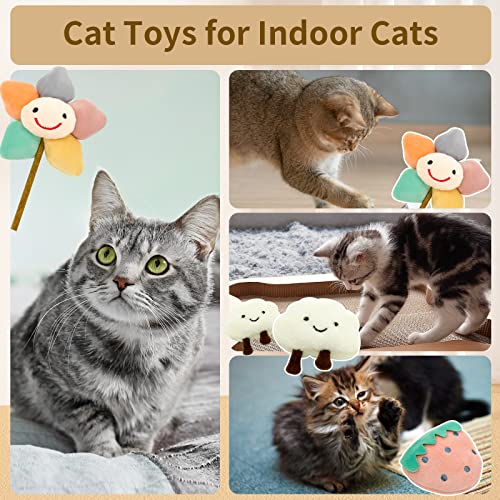 Kitten Chew Toys for Teething with Catnip – 3Pcs Bite Resistant Plush Cat Toys (Strawberry, Cloud Bell, Sunflower Stick) - style: Kitten Chew Toys