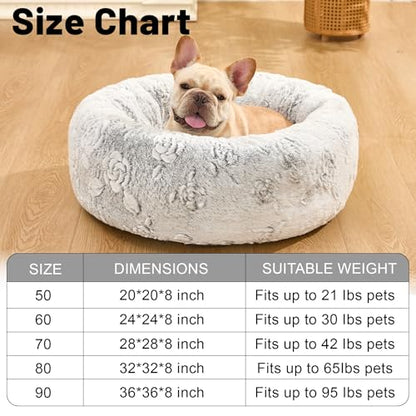 Dog Calming Beds for Small Medium Large Dogs - Round Donut Washable Puppy Dog Bed, Anti-Slip Faux Fur Fluffy Donut Cuddle Anxiety Cat Pet Bed (28" Rose) - color: Rose, size: 28"L x 28"W x 8"Th