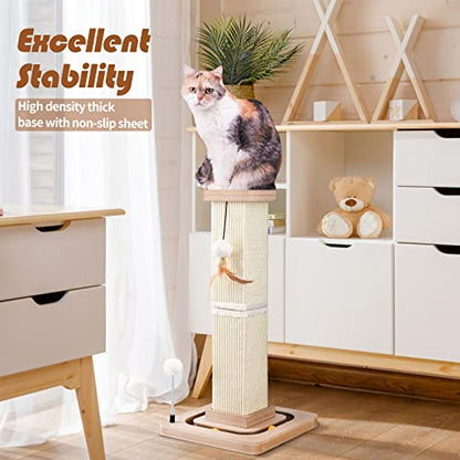 LIFLIX 27" Cat Scratching Post, Sisal Cat Scratcher with Interactive Track Balls and Hanging Balls, Vertical Scratching Posts for Indoor Cats and Kittens