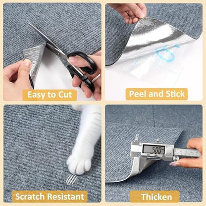 ReWallpaper 24inx6.5ft Cat Scratch Pad Large Sisal Textured Grey Cuttable Carpet Roll for Wall Window Sill Bedside Floor Area Furniture Covering Durable Cat Scratching Mat Self Adhesive Pet Claw Guard - size: 24in x 6.5ft