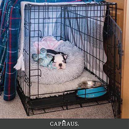 CAPHAUS Foldable Dog Crate Wire Metal Dog Kennel w/Divider Panel, Leak-Proof Pan & Protecting Feet, Single & Double Door, Small, Medium & Large Dog Crate Indoor Wire Dog Cage, 30” w/Classic Lock - size: 30.0"L x 18.9"W x 20.9"H