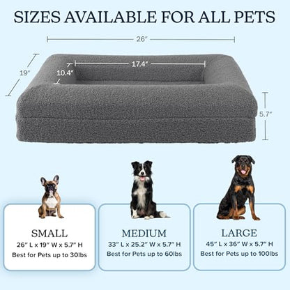 Orthopedic Dog Bed - 26x19 Inch Small Dog Bed with Supportive Bolster, Nonslip Bottom, and Removable Washable Cover - Memory Foam Cushion for Small Dogs and Cats - Pet Products by PETMAKER (Gray) - size: Small