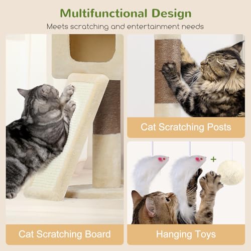 Globlazer Multi-Level Tall Cat Tower 83 inch Sturdy Extra Large Heavy Duty Cat Tree for Indoor Large Adult Cats Kittens with 2 Cat Condo, 8 Scratching Post, 2 Hammock, S83G, Beige - color: Beige
