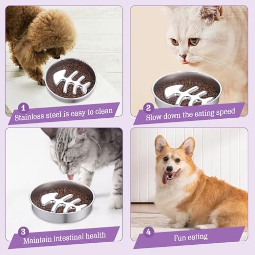 Stainless Steel Slow Feeder Dog Bowls – Non-Slip Metal Dog Bowl for Large & Medium Breeds, Puppy Puzzle Feeder – 2 Cup Capacity for Small to Big Pets – Durable Slow Feed Dog & Cat Food Dish - color: Fishbone
