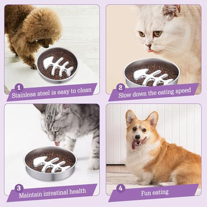 Stainless Steel Slow Feeder Dog Bowls – Non-Slip Metal Dog Bowl for Large & Medium Breeds, Puppy Puzzle Feeder – 2 Cup Capacity for Small to Big Pets – Durable Slow Feed Dog & Cat Food Dish - color: Fishbone
