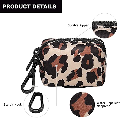 Dog Poop Bag Holder Leash Attachment, Waste Bag Dispenser Zippered Pouch, Fits Any Leash, Includes Free Roll of Bags, 2 Pack - Leopard - color: Leopard