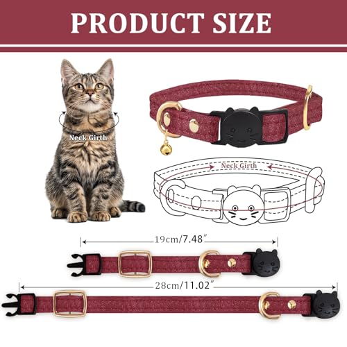 Cat Collar Breakaway with D-Ring and Safety Buckle, Adjustable, Soft Sheep Leather and Lightweight for Kittens and Small Pets (Neck Fit 7.5"-11", Rose Red) - color: Rose Red (7.5–11")