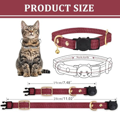 Cat Collar Breakaway with D-Ring and Safety Buckle, Adjustable, Soft Sheep Leather and Lightweight for Kittens and Small Pets (Neck Fit 7.5"-11", Rose Red) - color: Rose Red (7.5–11")