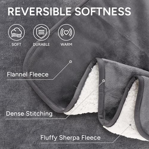Waterproof Dog Blanket Bed Cover for Bed Couch Sofa, Liquid Pee Proof Pet Blanket Washable, Reversible Sherpa Fleece Blanket Furniture Protector for Medium Large Dogs Cats（Gray, 50"x 60"）